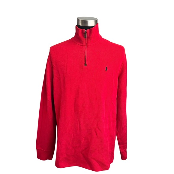 Polo Ralph Lauren MensRed Rib Knit Quarter-Zip Pullover Sweater Cotton sz XL